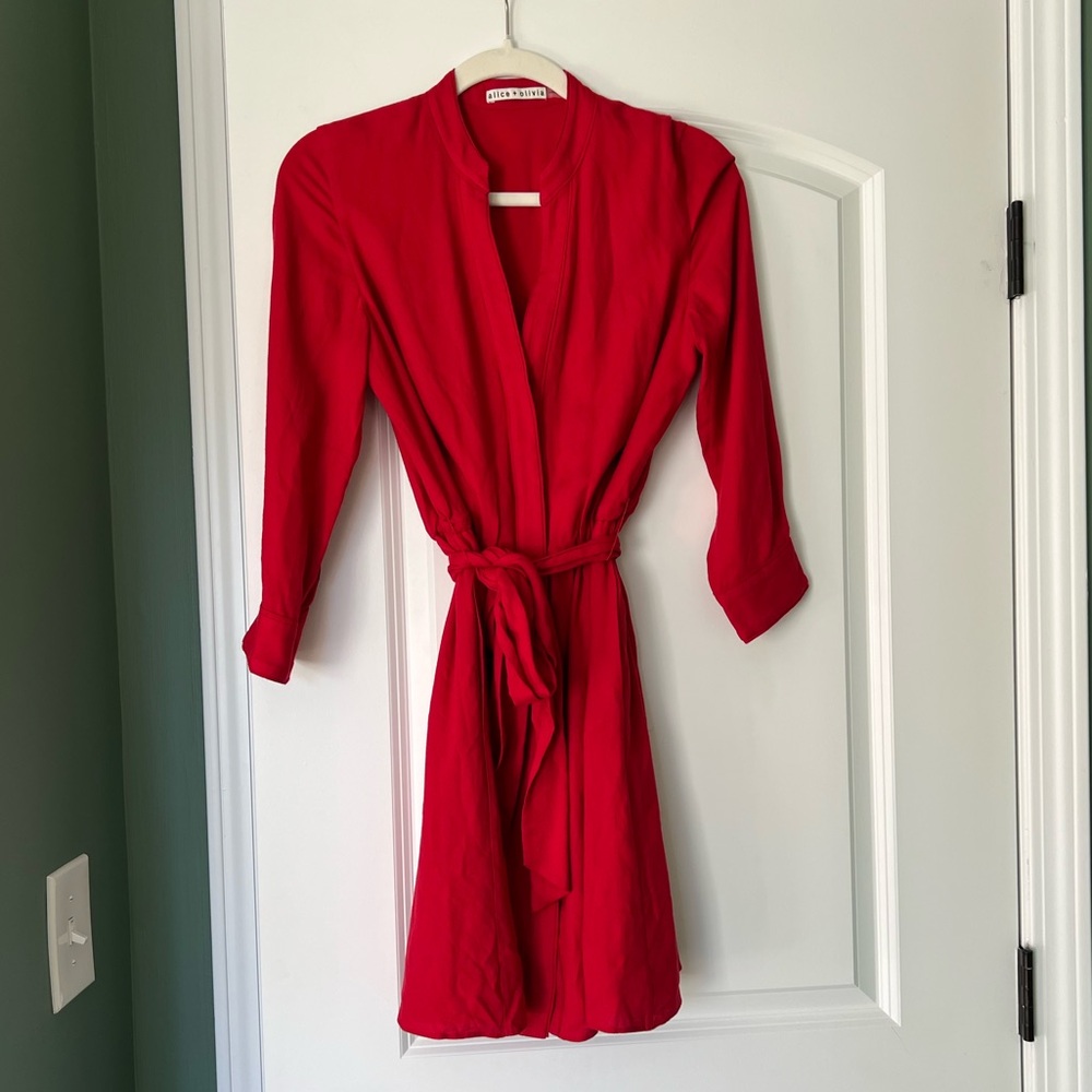 Alice + Olivia Red Tie-waist Mini Shirt Dress - Size 4